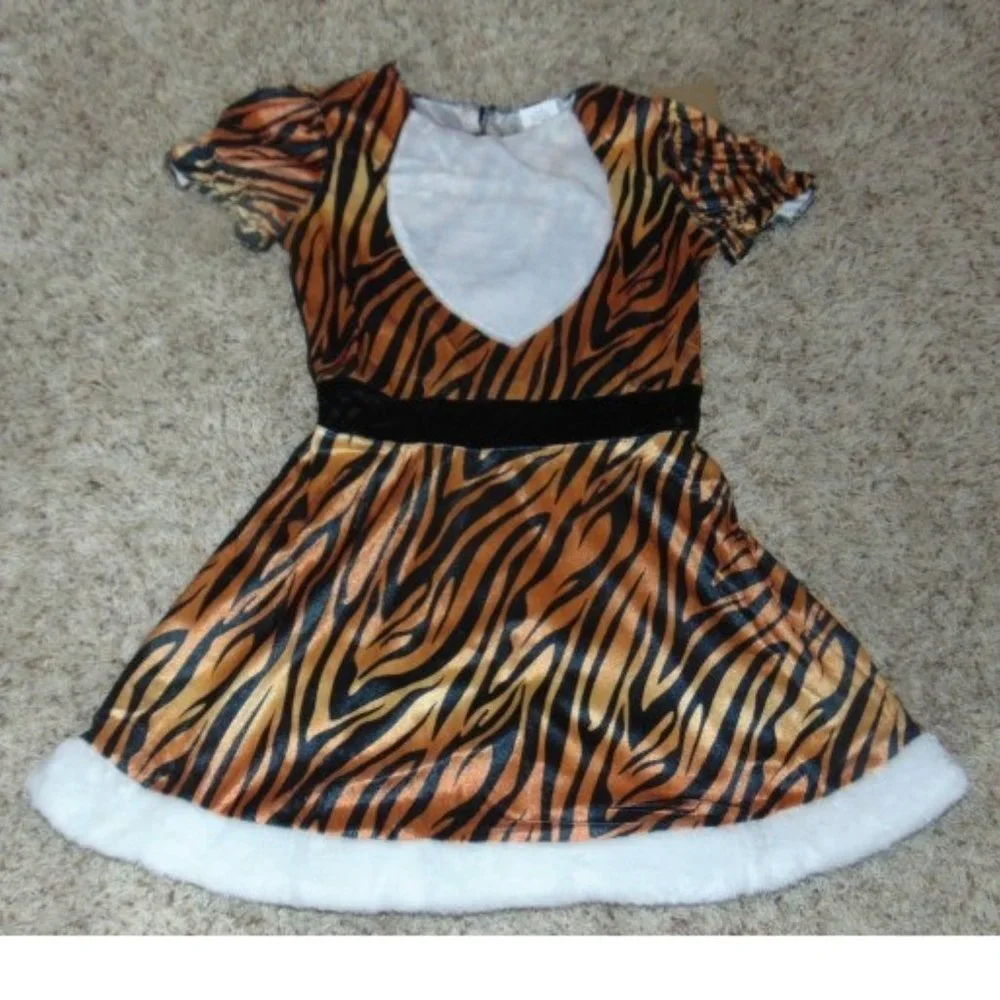 Tiger Tigress & Face Kit Halloween Costume 8/10 Dress, Tail, Headband Girls